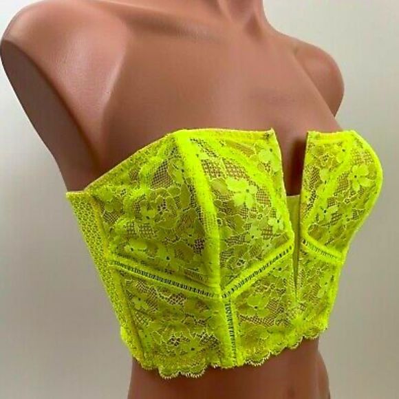 ⭐️NEW! Victoria's Secret Dream Angels Lace Bustier Corset Bra  Neon NWT - Picture 3 of 7